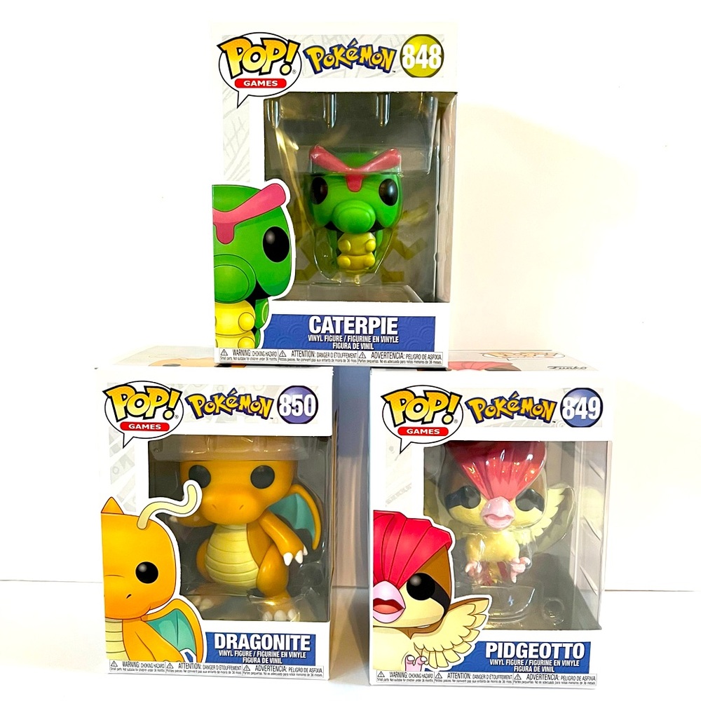 NIB Pokemon Funko Pop set - Caterpie, Pidgeotto, Dragonite